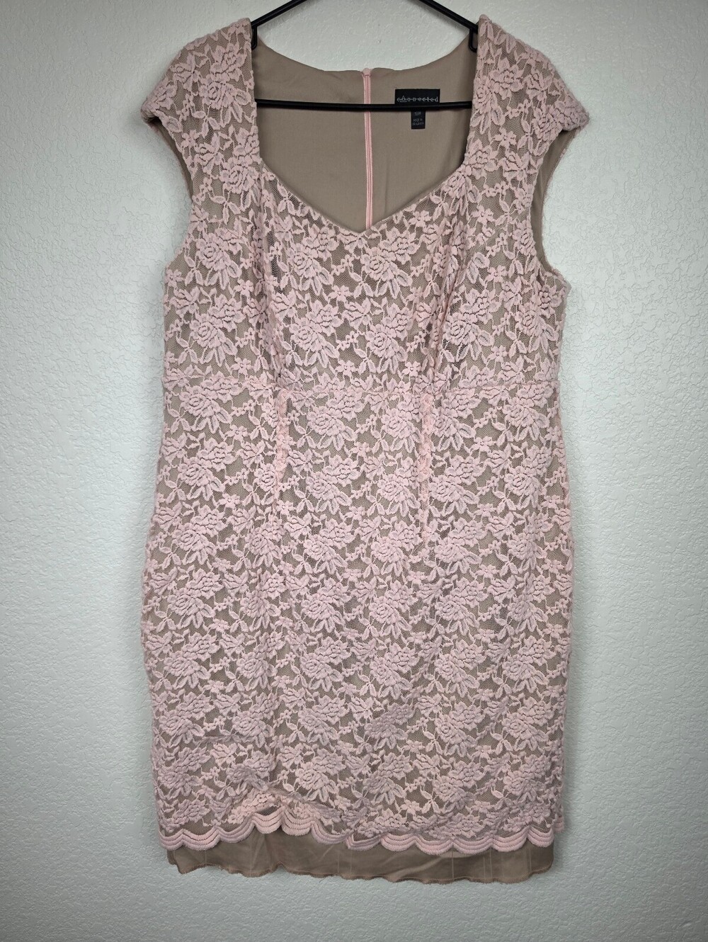 Connected Apparel Women's Lace Overlay Dress 18W Pink Beige